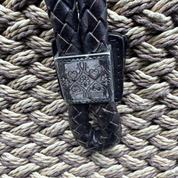 BRIGHTON Handbag Straw Crossbody Shoulder Purse Brown Leather Flower Lined Charm - Picture 2 of 16